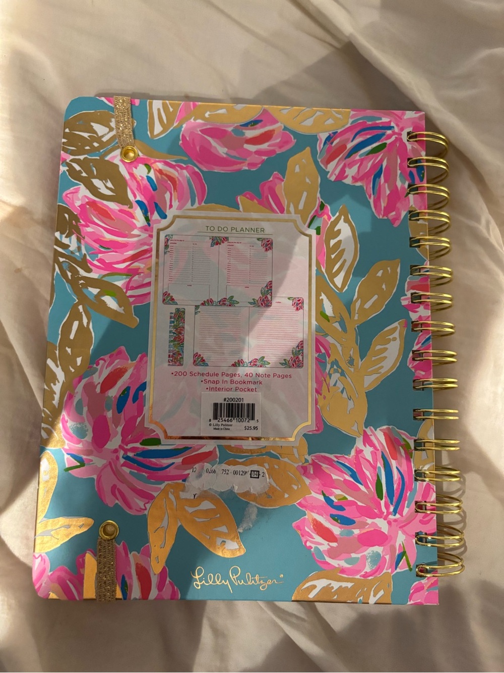Lilly Pulitzer Turquoise Notebook with Pink & Gold Floral Accents - Picture 2 of 5